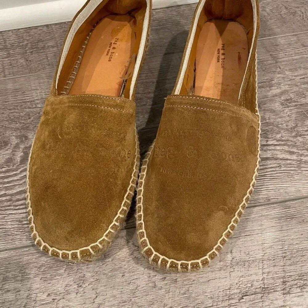 Rag & Bone Espadrilles Flats Womens 7 Brown Edie Embossed‎ Suede
